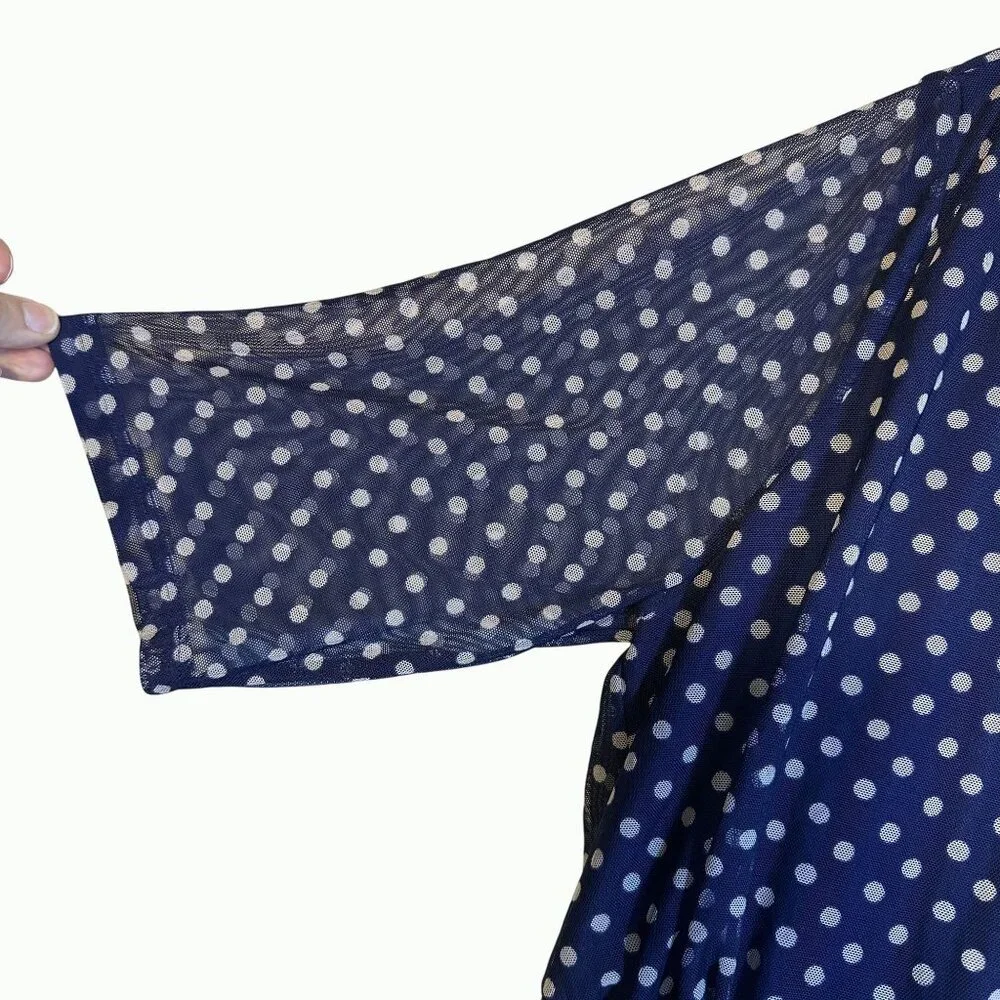 Kate & Lily Blue White Polka Dot V-Neck‎ Midi Dress Elbow-Length Sleeves Size 16